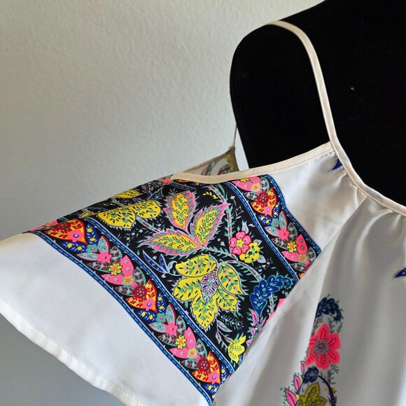 NEW Moon Collection Blouse Top Cold Shoulder Semi Sheer Artsy Floral Size XL - Picture 5 of 11